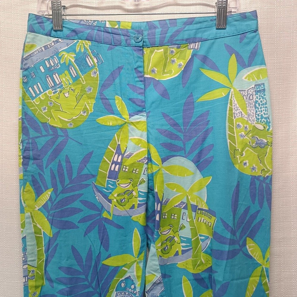 Lilly Pulitzer Negresco Cropped Pants Womens‎ 6 Serenade Frogs Palm Tree Casual - Picture 2 of 6